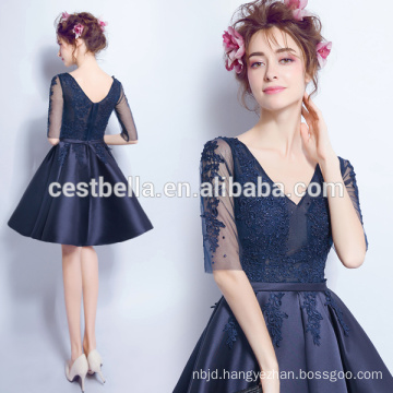 Graceful Short Sleeve Sweat Party Dress Latest Design Chic Chiffon Evening Dress Navy Blue